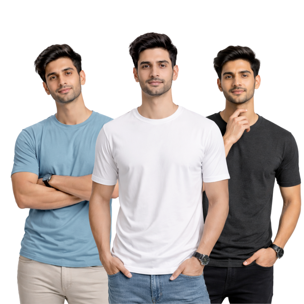Pack Of 3 Plain Colors Half Sleeves T Shirts For Mens