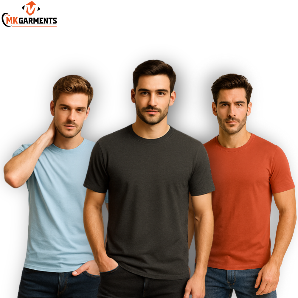 Pack Of 3 Plain Colors Half Sleeves T Shirts For Mens