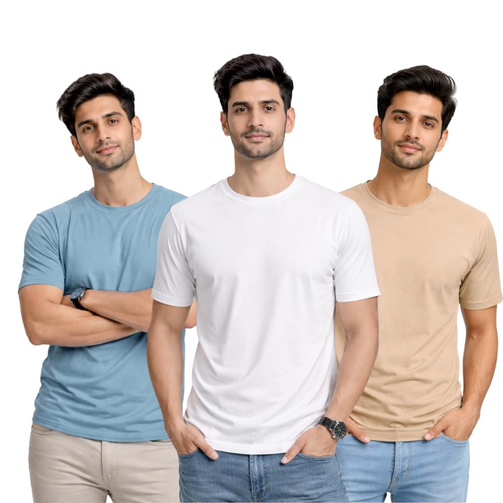 Pack Of 3 Plain Colors Half Sleeves T Shirts For Mens