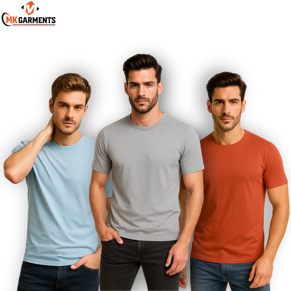 Pack Of 3 Plain Colors Half Sleeves T Shirts For Mens