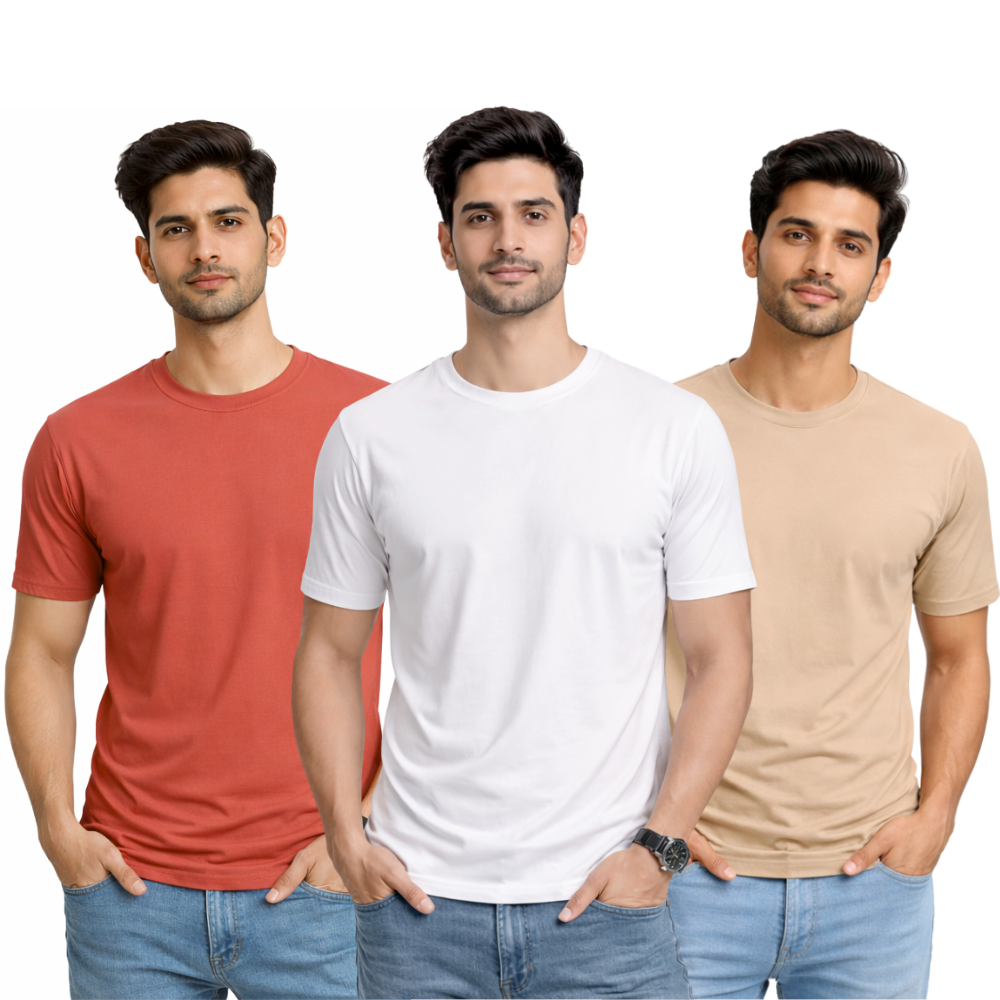 Pack Of 3 Plain Colors Half Sleeves T Shirts For Mens