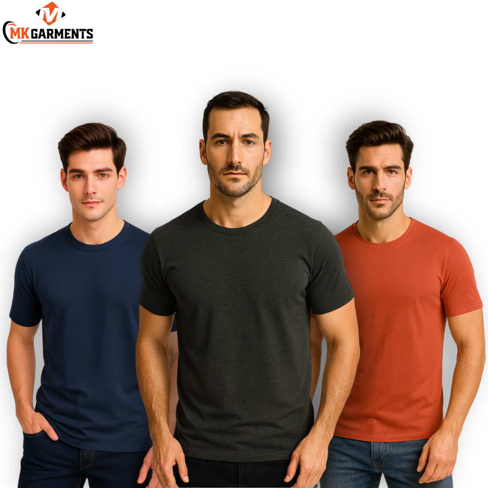Pack Of 3 Plain Colors Half Sleeves T Shirts For Mens
