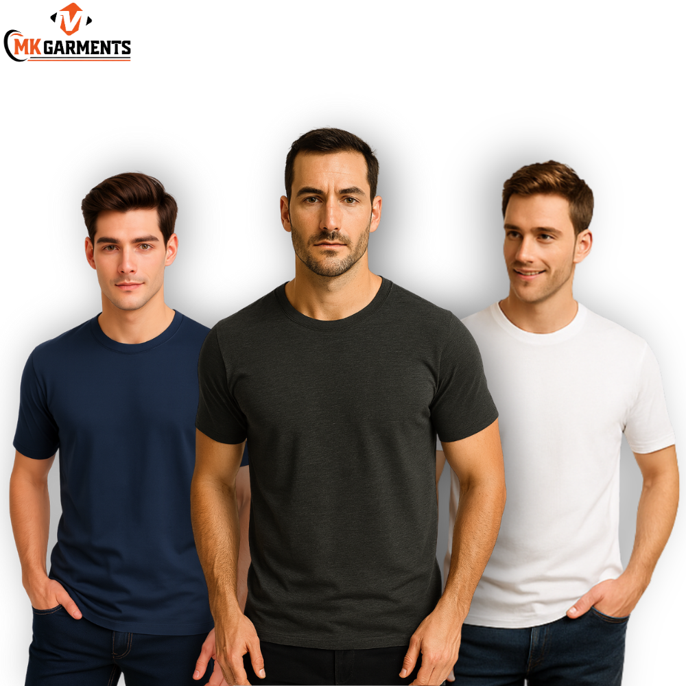 Pack Of 3 Plain Colors Half Sleeves T Shirts For Mens