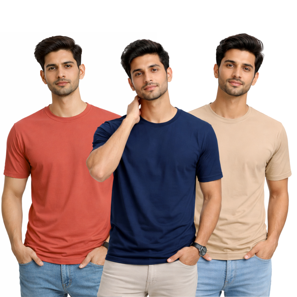 Pack Of 3 Plain Colors Half Sleeves T Shirts For Mens