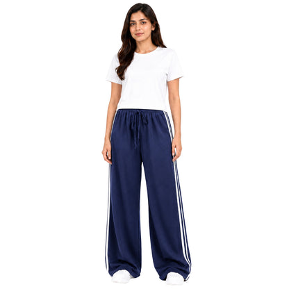 Women's Plain T-Shirt & Double White Stripe Trouser Set