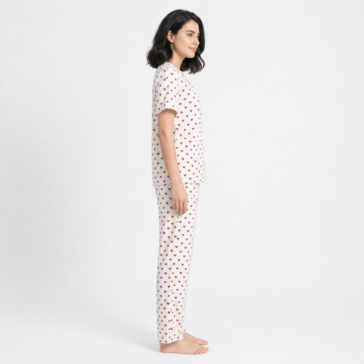 Summer Crinkled Heart Print Pajama Set
