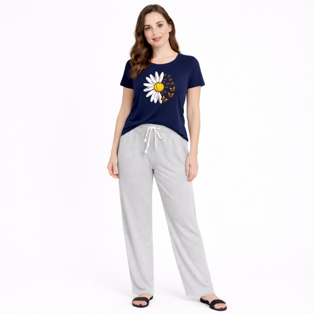 Women's Sunflower Print Night Suit – T-Shirt & Trouser Set