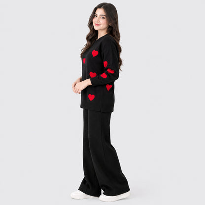 Heart Printed Warm Winter Fleece Co-Ord Set