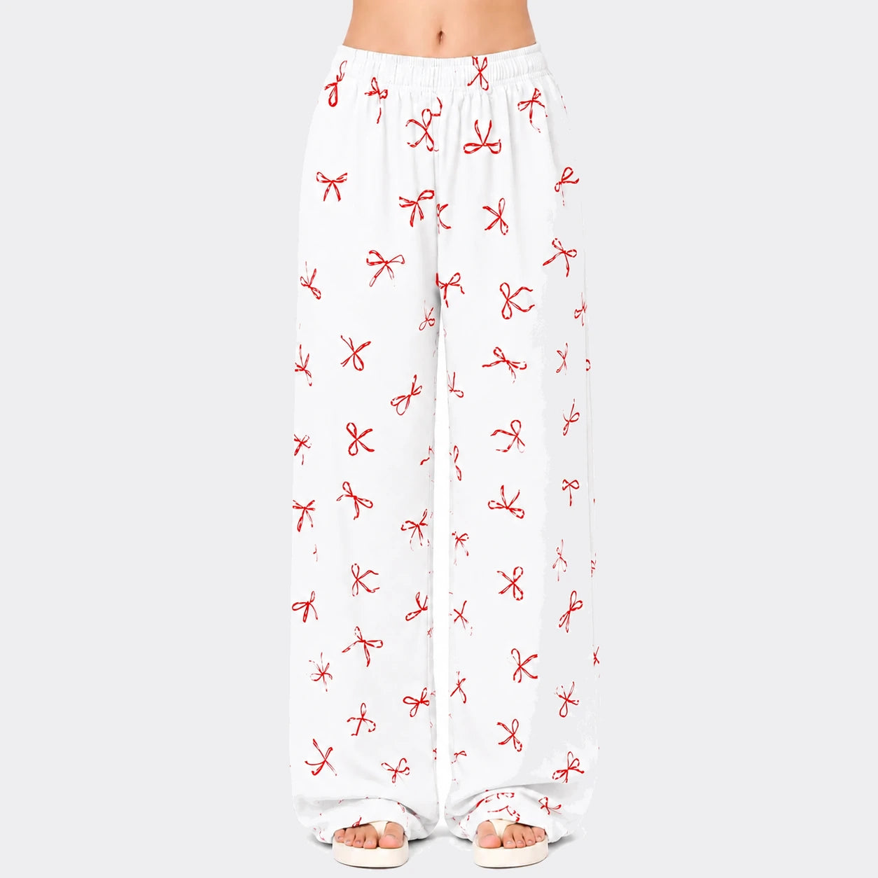 Bow Print Relaxed Soft Cotton Trouser – Grey
