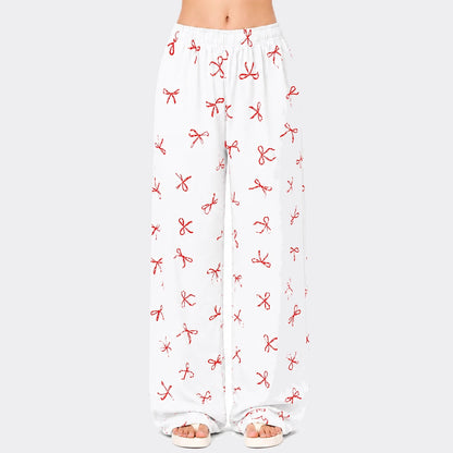 Bow Print Relaxed Soft Cotton Trouser – Grey