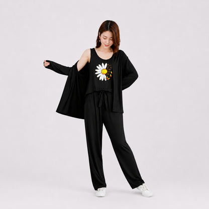 Buy Women Sunflower Printed 3 Piece Cotton Pajama Night Suit Online Pakistan COD - MK Garments