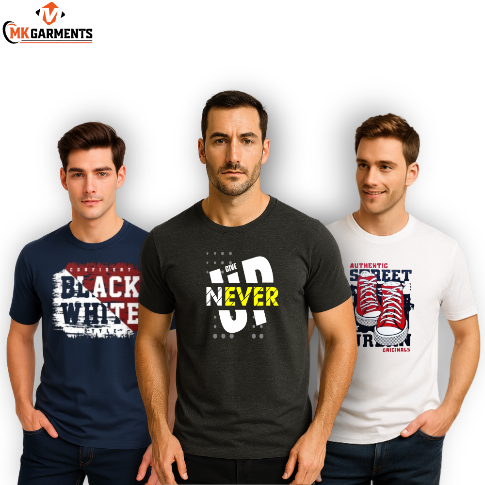 Pack Of 3 Printed  Half Sleeves T Shirts For Men's