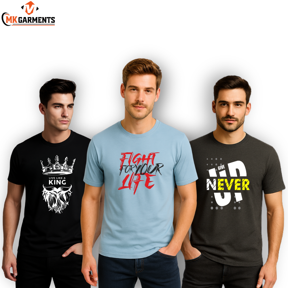 Pack Of 3 Printed  Half Sleeves T Shirts For Men's