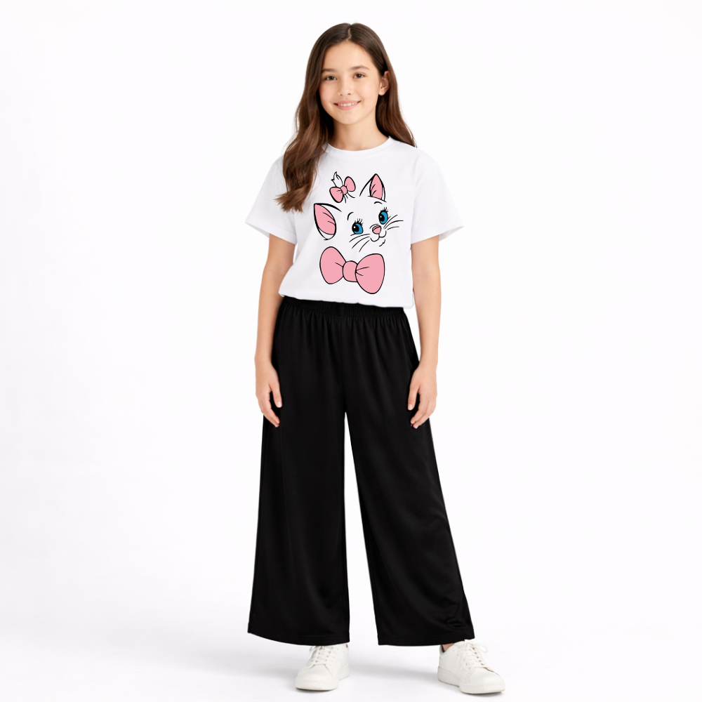 Kids Summer Cute Cat Bow Printed 2 Pcs Set Soft Jersey Fabric