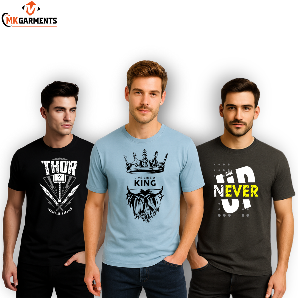 Pack Of 3 Printed  Half Sleeves T Shirts For Men's