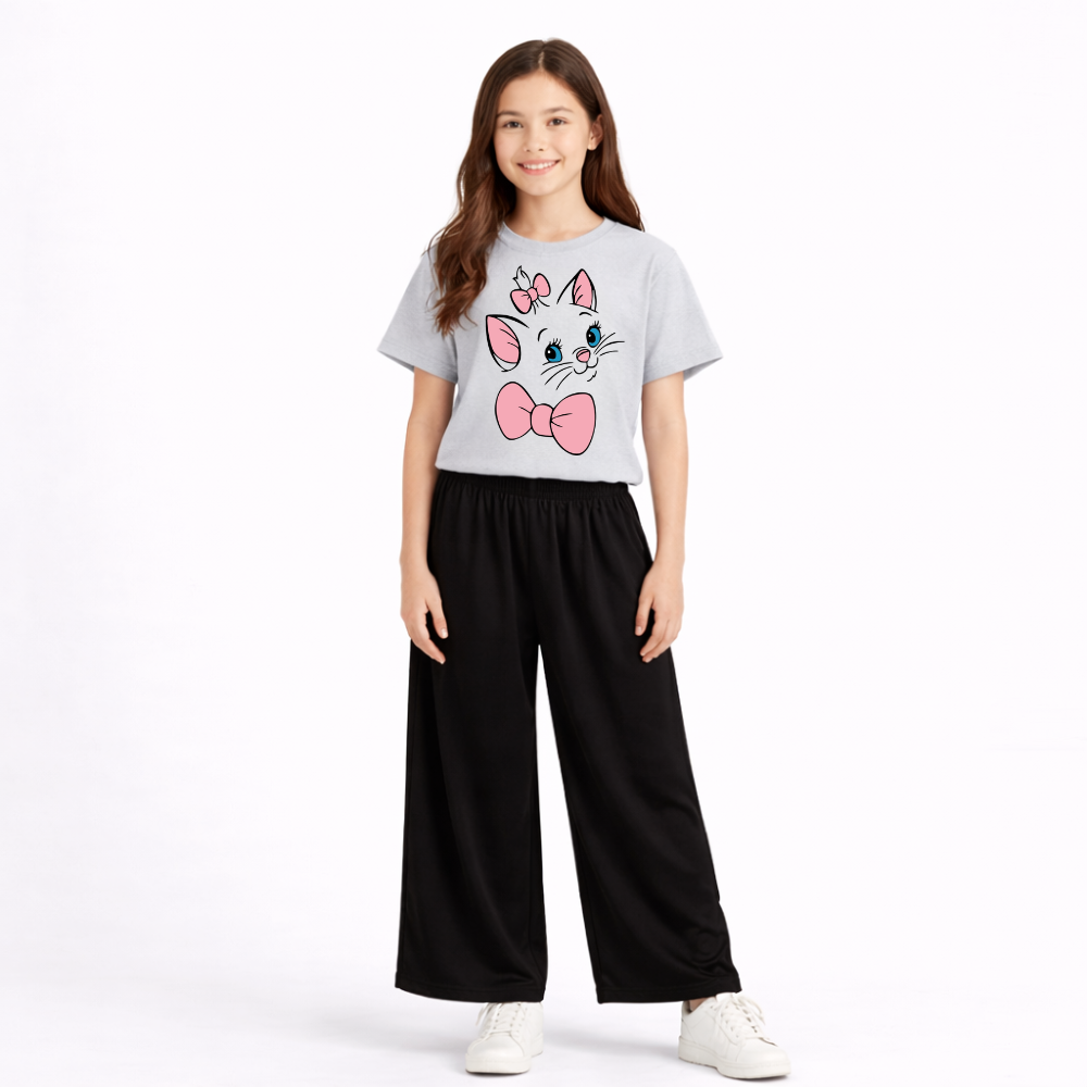 Kids Summer Cute Cat Bow Printed 2 Pcs Set Soft Jersey Fabric