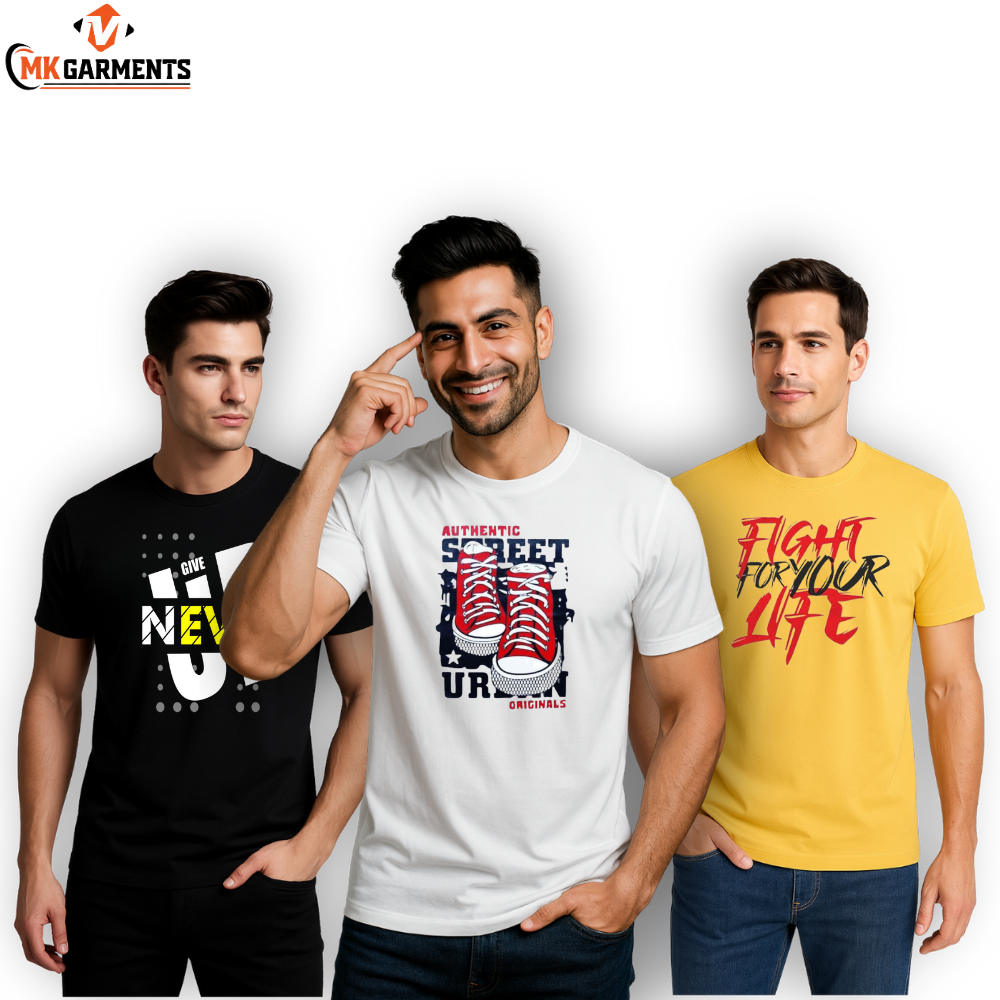 Pack Of 3 Printed  Half Sleeves T Shirts For Men's