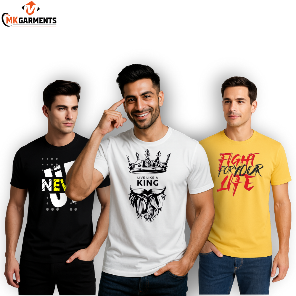 Pack Of 3 Printed Half Sleeves T Shirts For Men's