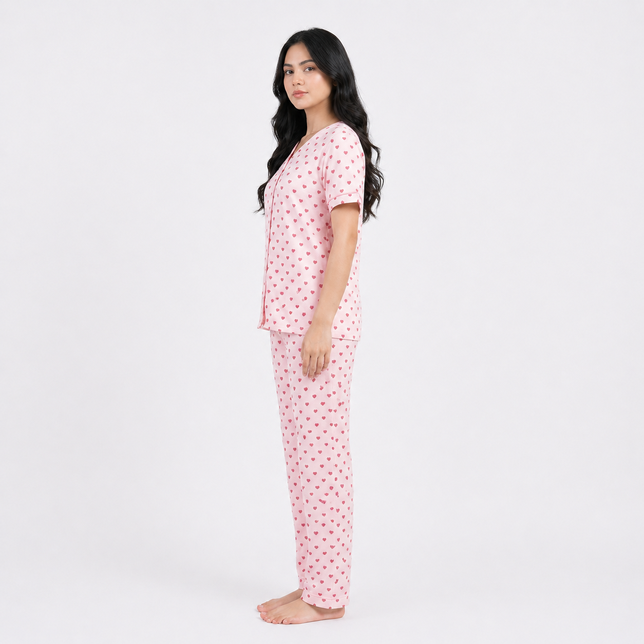 Summer Crinkled Heart Print Pajama Set