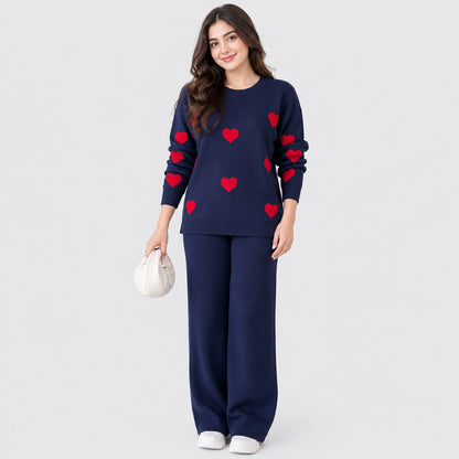 Heart Printed Warm Winter Fleece Co-Ord Set