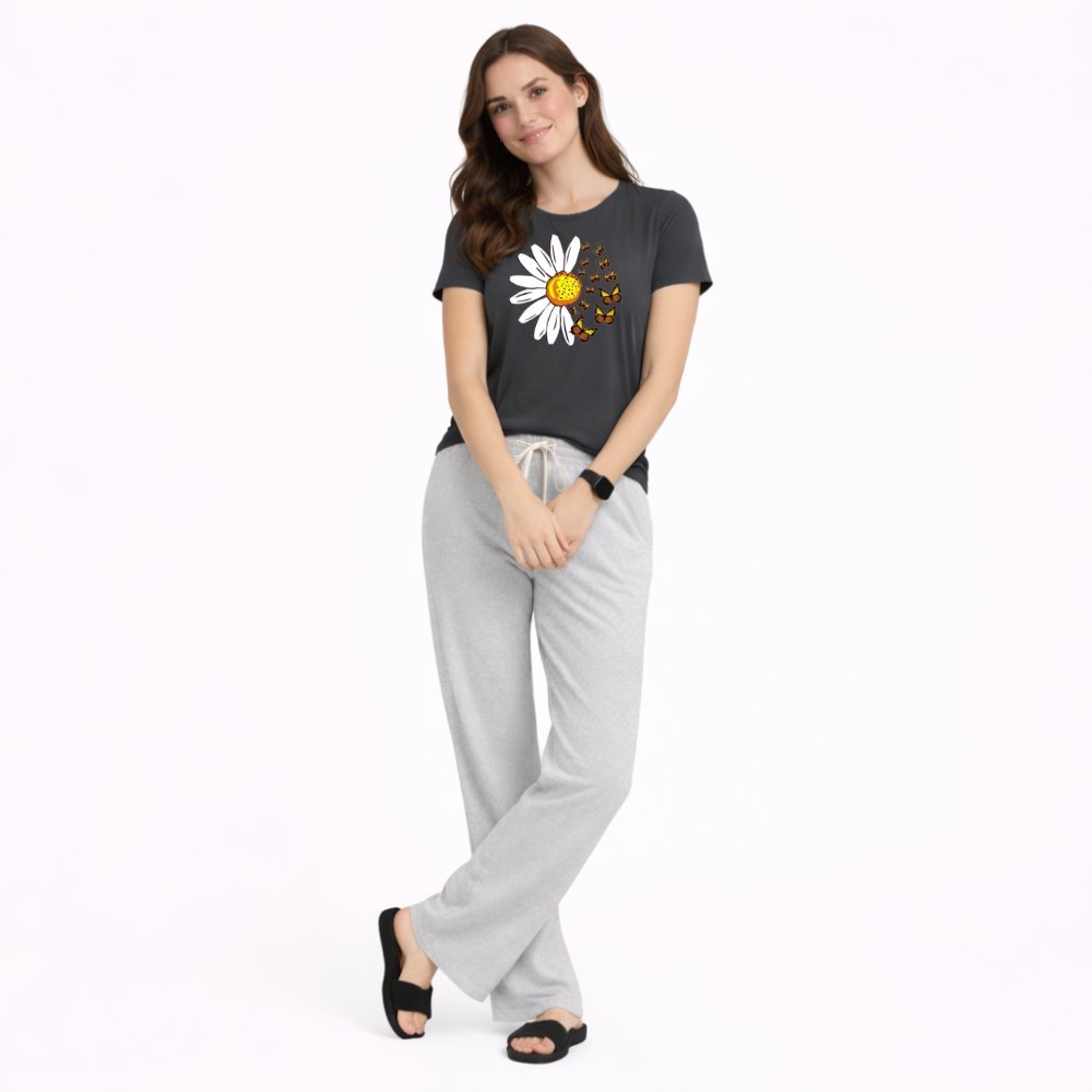 Women's Sunflower Print Night Suit – T-Shirt & Trouser Set