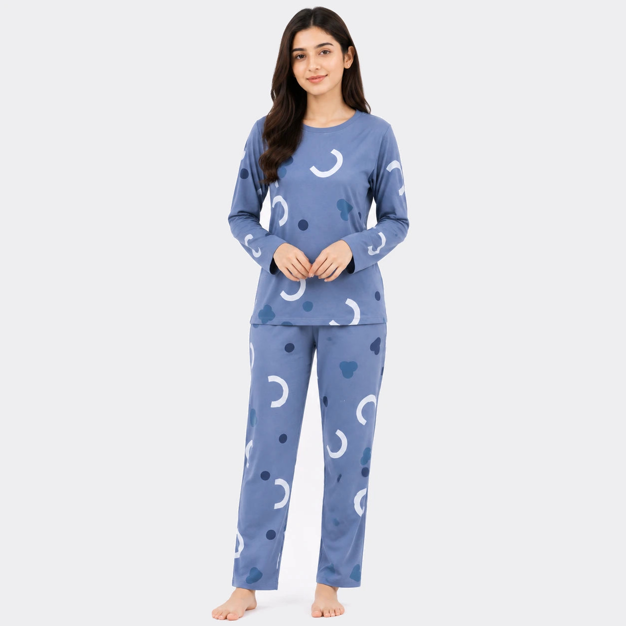 Heart & Arc Print Nightwear Set – Blue