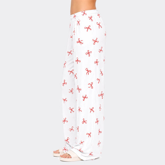 Bow Print Relaxed Soft Cotton Trouser – White