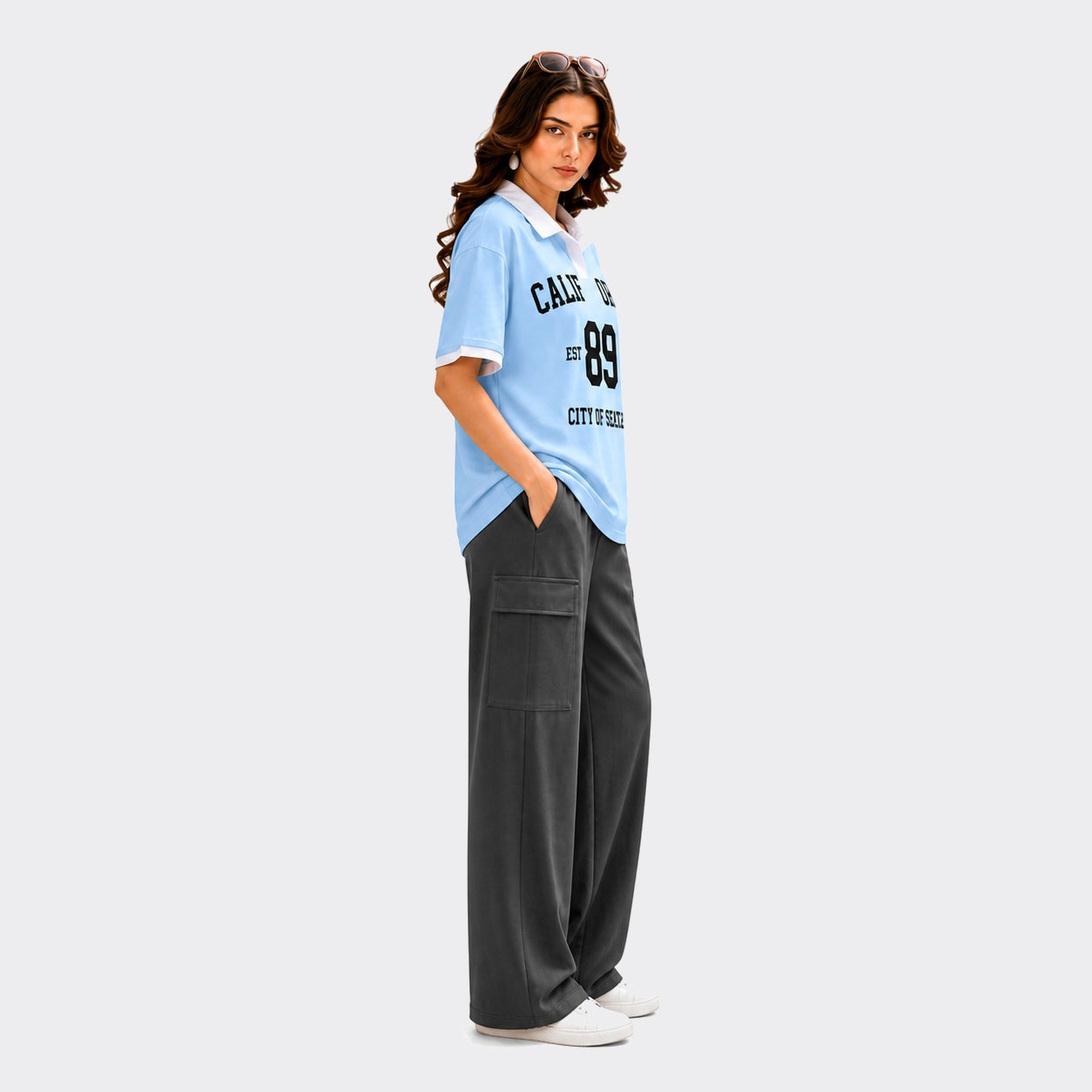 Buy California 2 Piece T-Shirt Wide Leg Trouser Set Women Online Pakistan COD - MK Garments