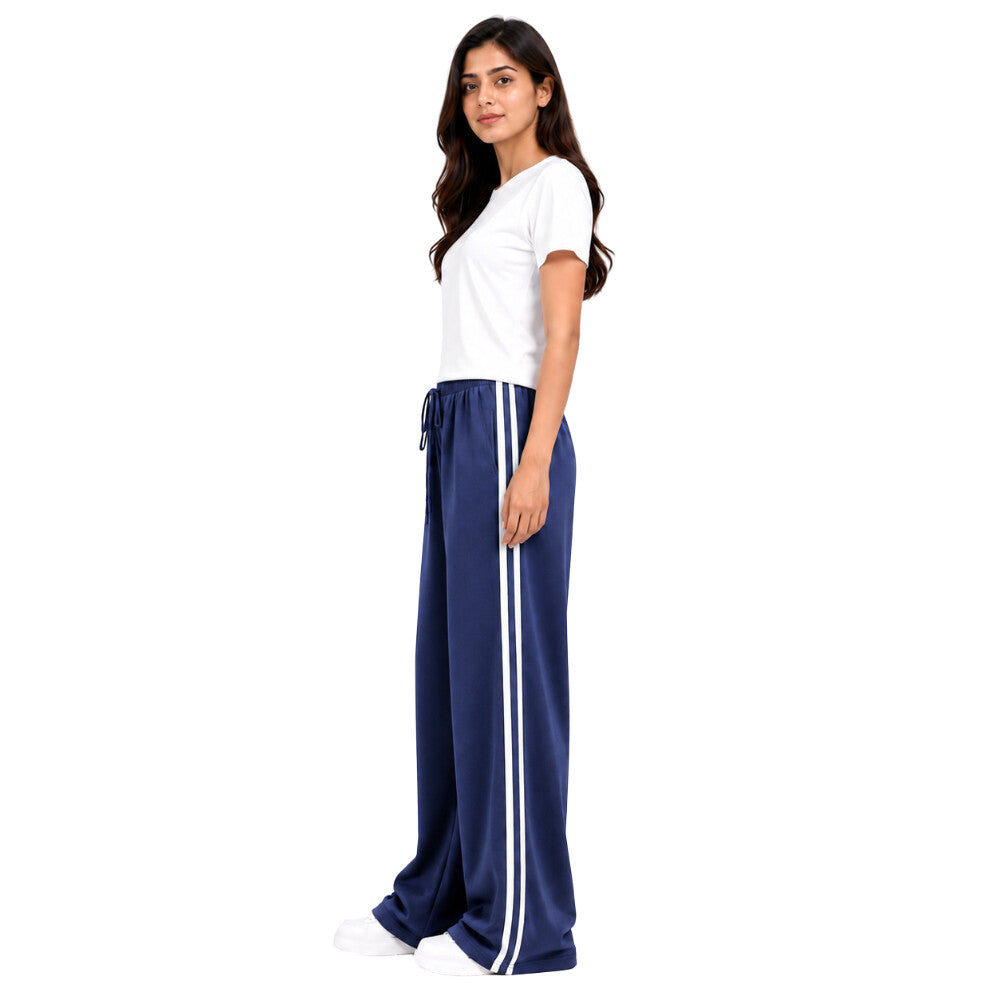 Women's Plain T-Shirt & Double White Stripe Trouser Set
