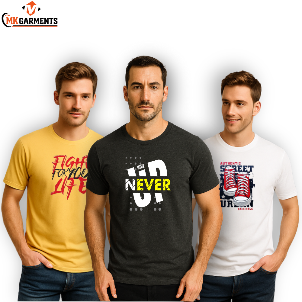 Pack Of 3 Printed Half Sleeves T Shirts For Men's