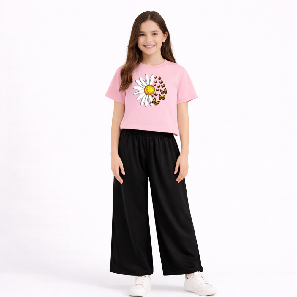 Kids Summer Sunflower Printed 2 Pcs Set Soft Jersey Fabric