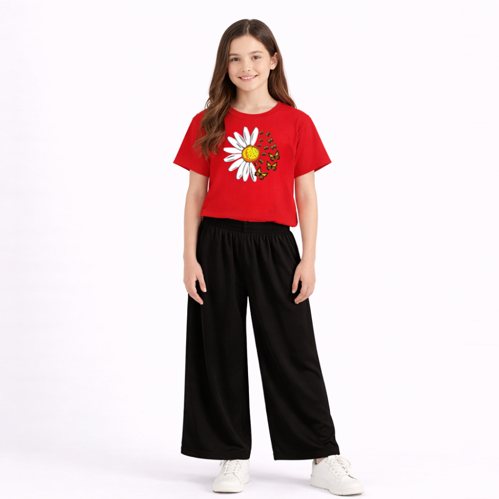 Kids Summer Sunflower Printed 2 Pcs Set Soft Jersey Fabric