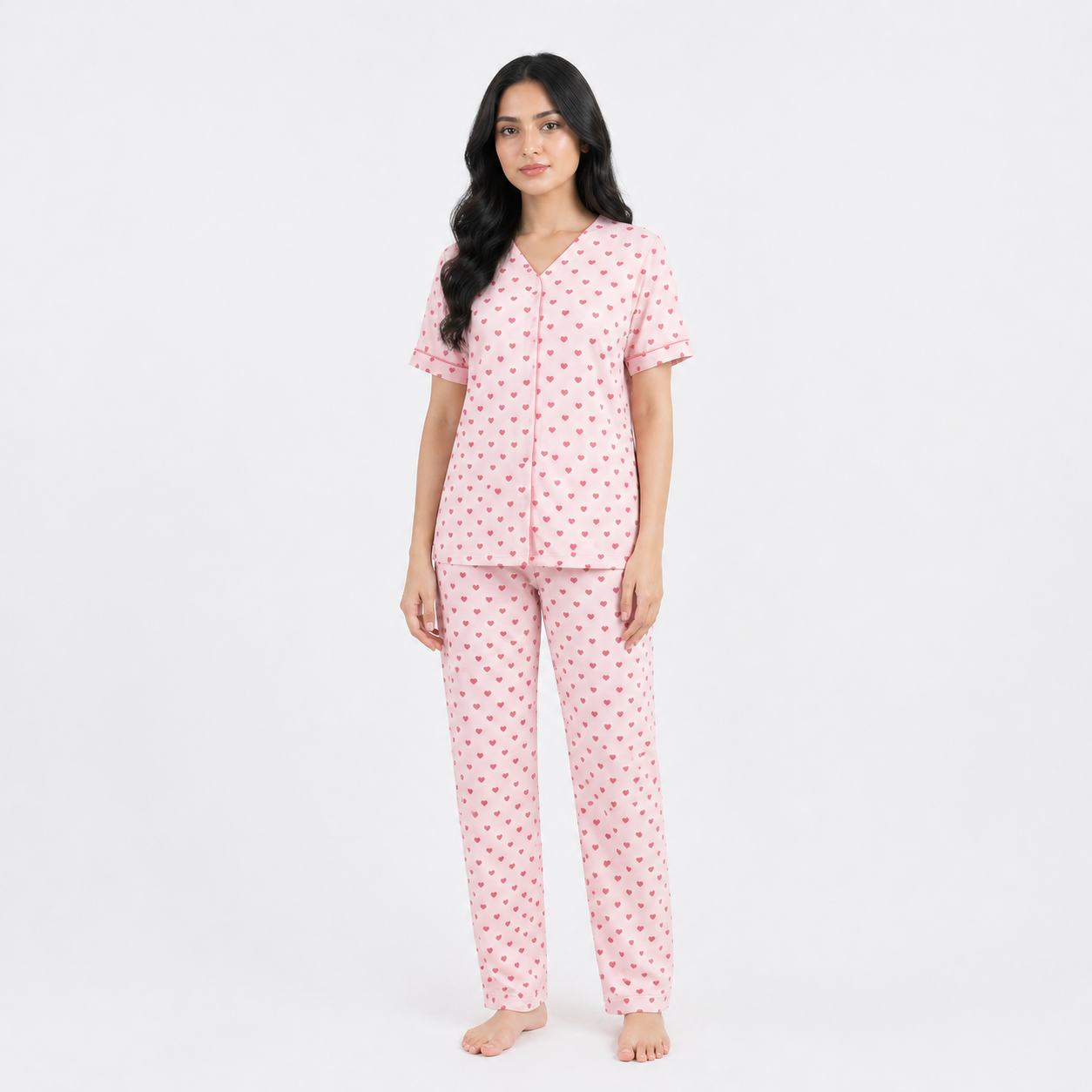 Summer Crinkled Heart Print Pajama Set