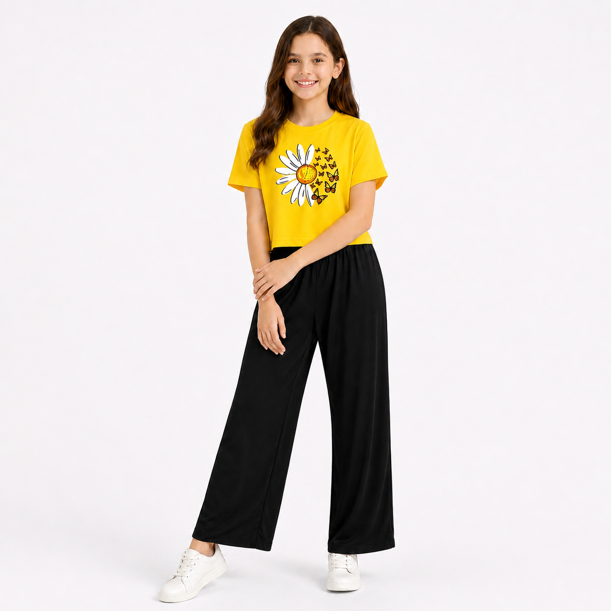 Kids Summer Sunflower Printed 2 Pcs Set Soft Jersey Fabric