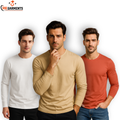Pack Of 3 Plain Colors  Full Sleeves Casual Wear  T Shirt For Men