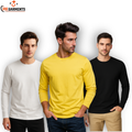Pack Of 3 Plain Colors Full Sleeves  T Shirts For Mens