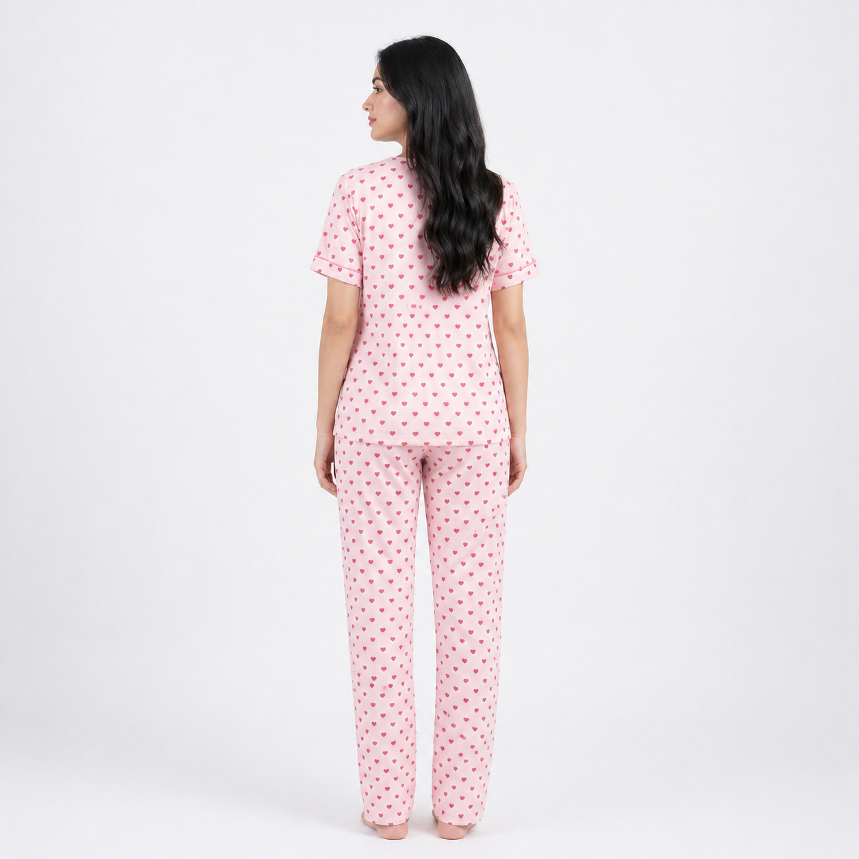 Summer Crinkled Heart Print Pajama Set