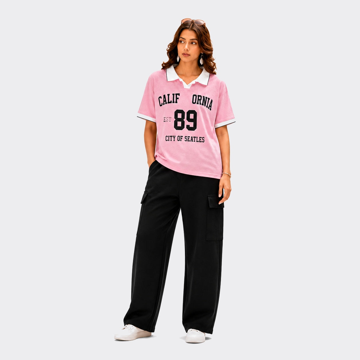 Buy California 2 Piece T-Shirt Wide Leg Trouser Set Women Online Pakistan COD - MK Garments