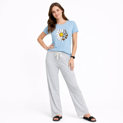 Women's Sunflower Print Night Suit – T-Shirt & Trouser Set