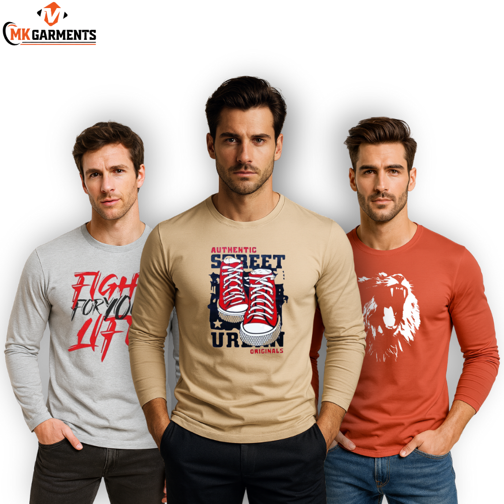 Pack Of 3 Printed Full Sleeves T Shirts For Mens