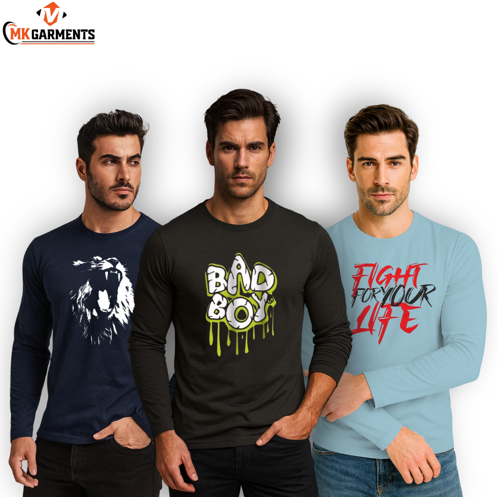 Pack Of 3 Printed Full Sleeves T Shirts For Mens