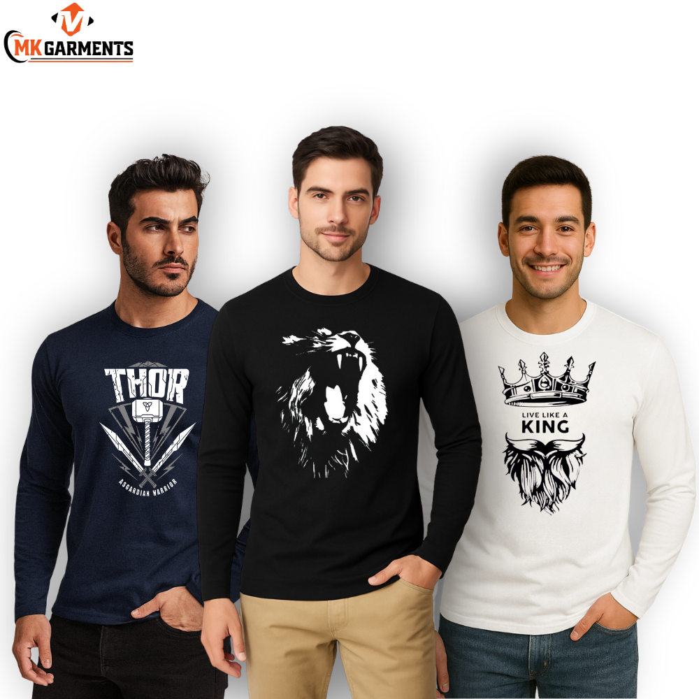 Pack Of 3 Printed Full Sleeves T Shirts For Mens