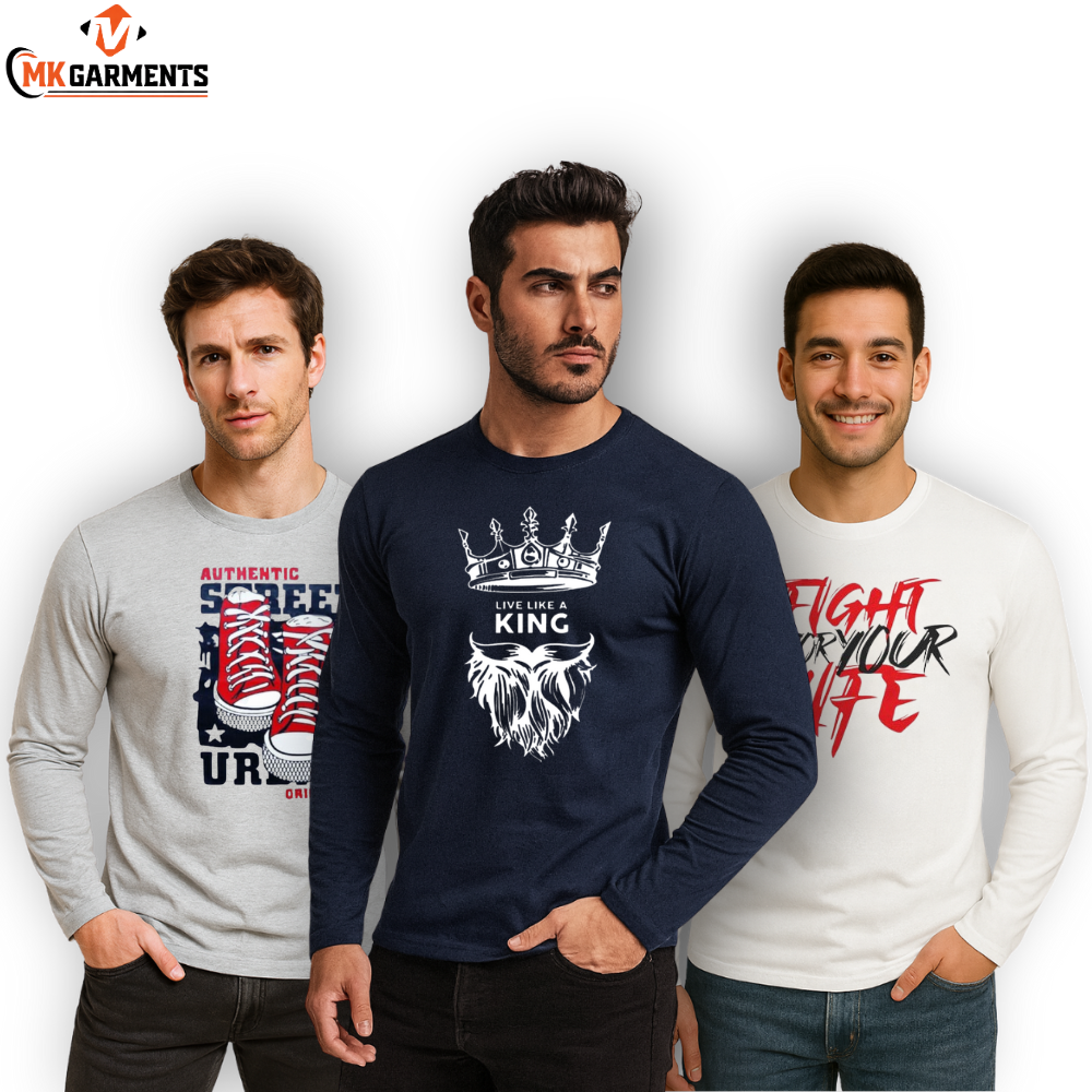 Pack Of 3 Printed Full Sleeves T Shirts For Mens