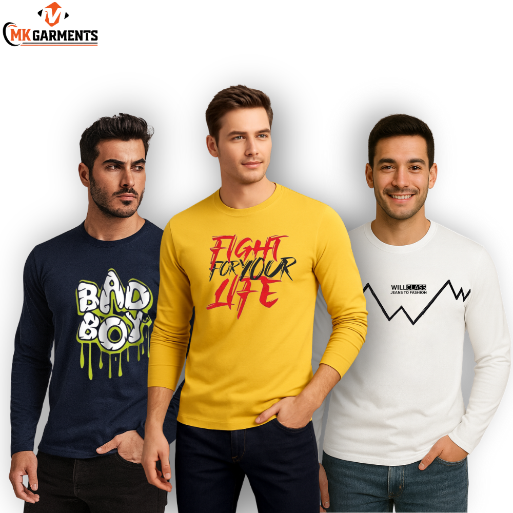 Pack Of 3 Printed Full Sleeves T Shirts For Mens