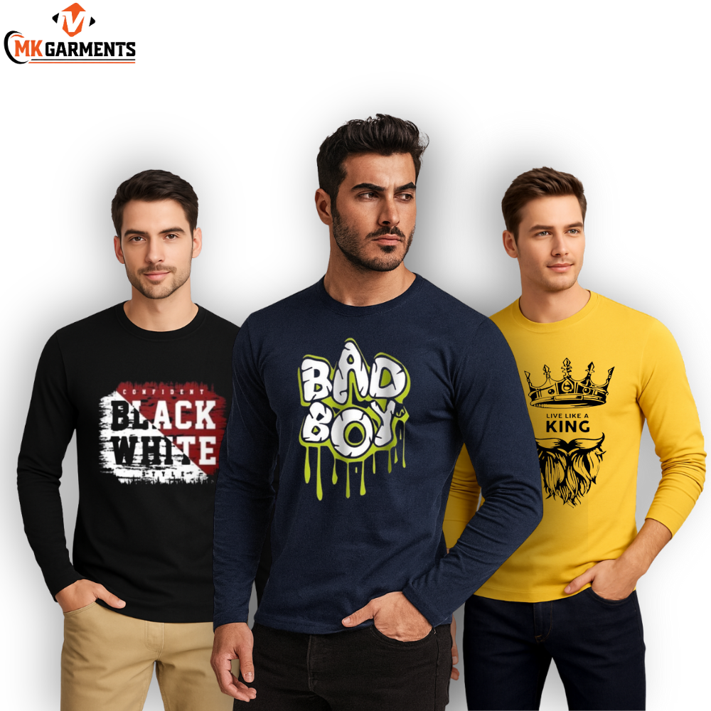 Pack Of 3 Printed Full Sleeves T Shirts For Mens