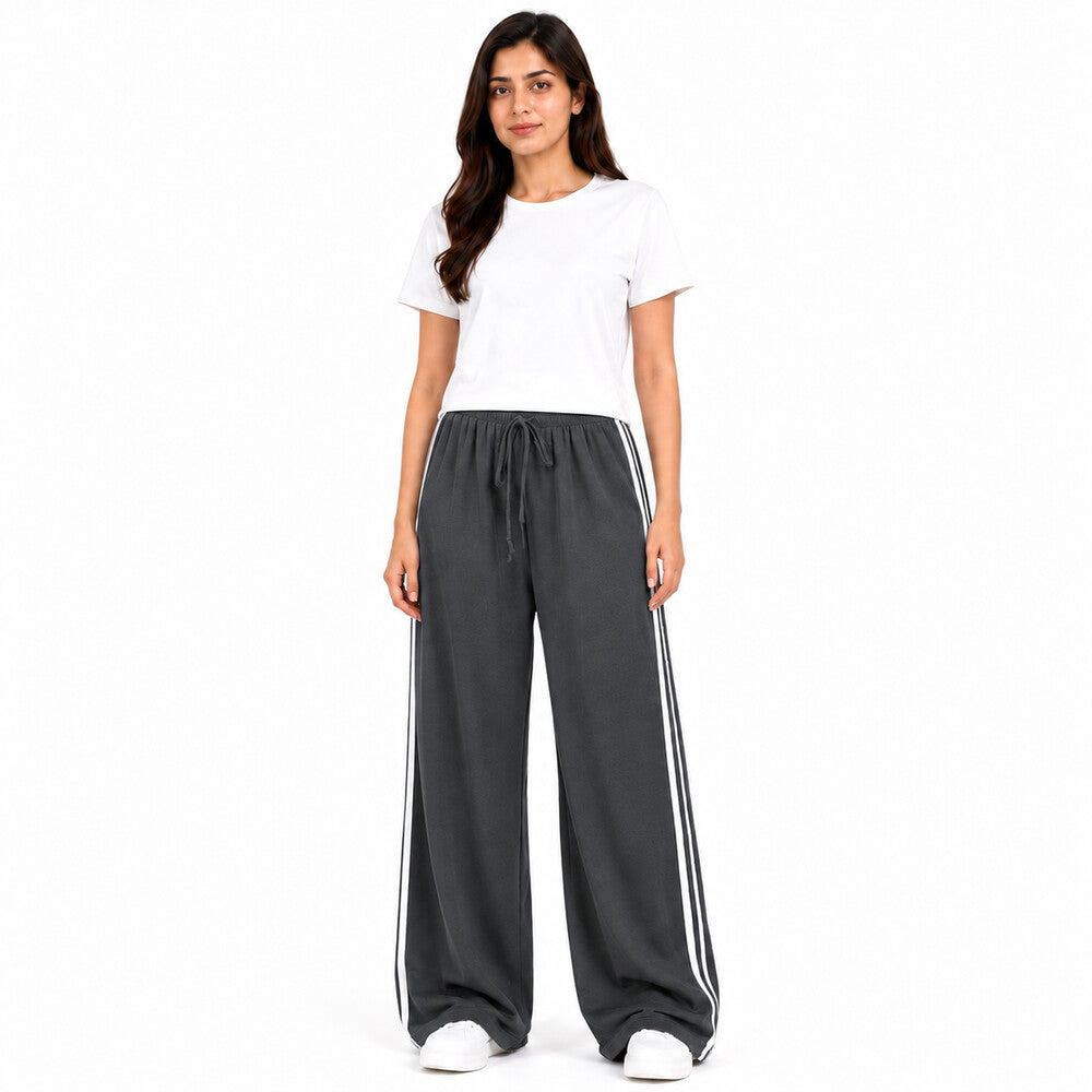 Women's Plain T-Shirt & Double White Stripe Trouser Set
