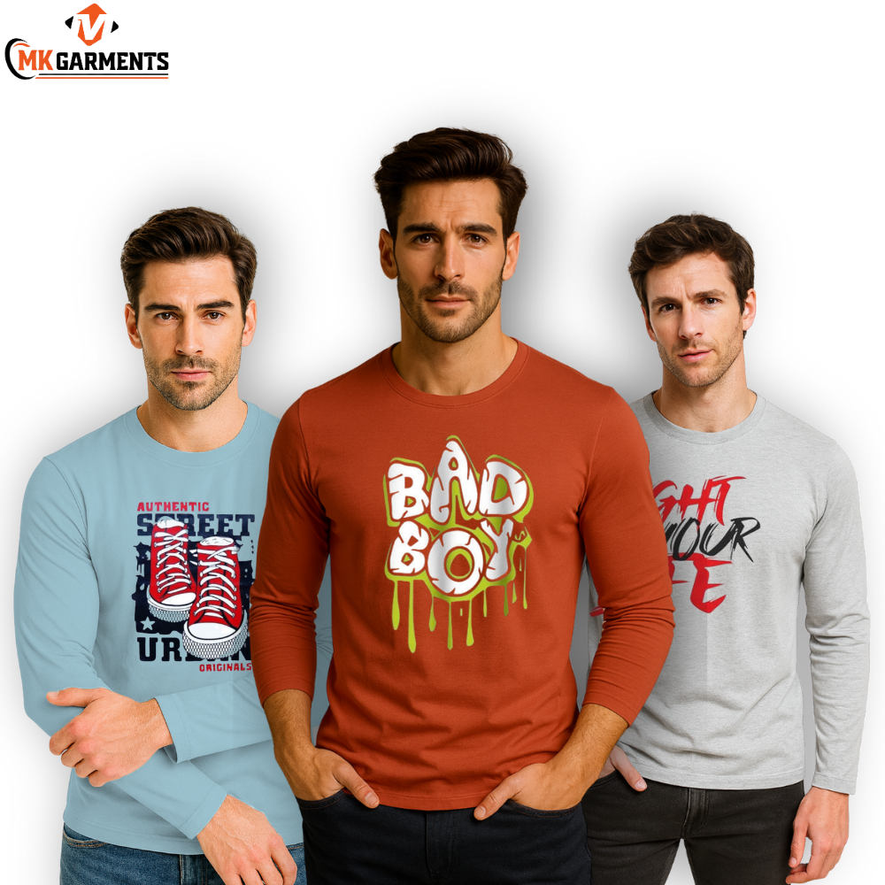 Pack Of 3 Printed Full Sleeves T Shirts For Mens