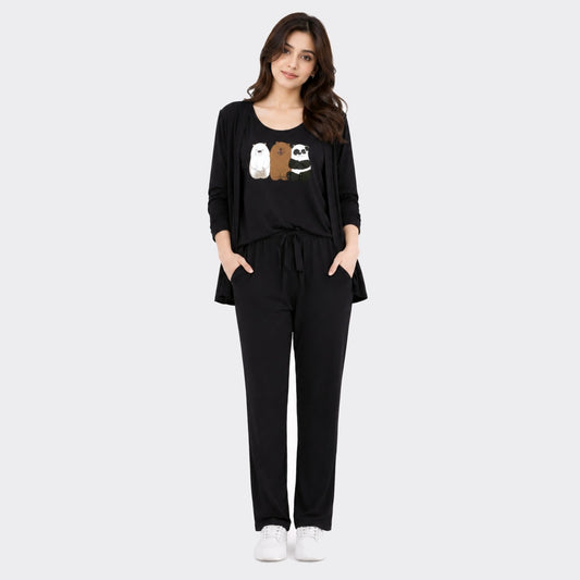 Buy 3 Cute Bears Printed 3 Piece Cotton Night Suit For Women Online Pakistan COD - MK Garments