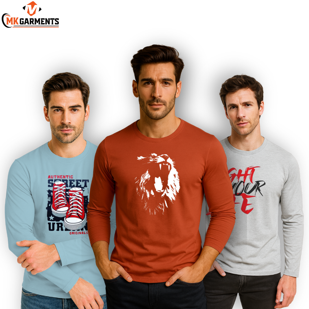 Pack Of 3 Printed Full Sleeves T Shirts For Mens