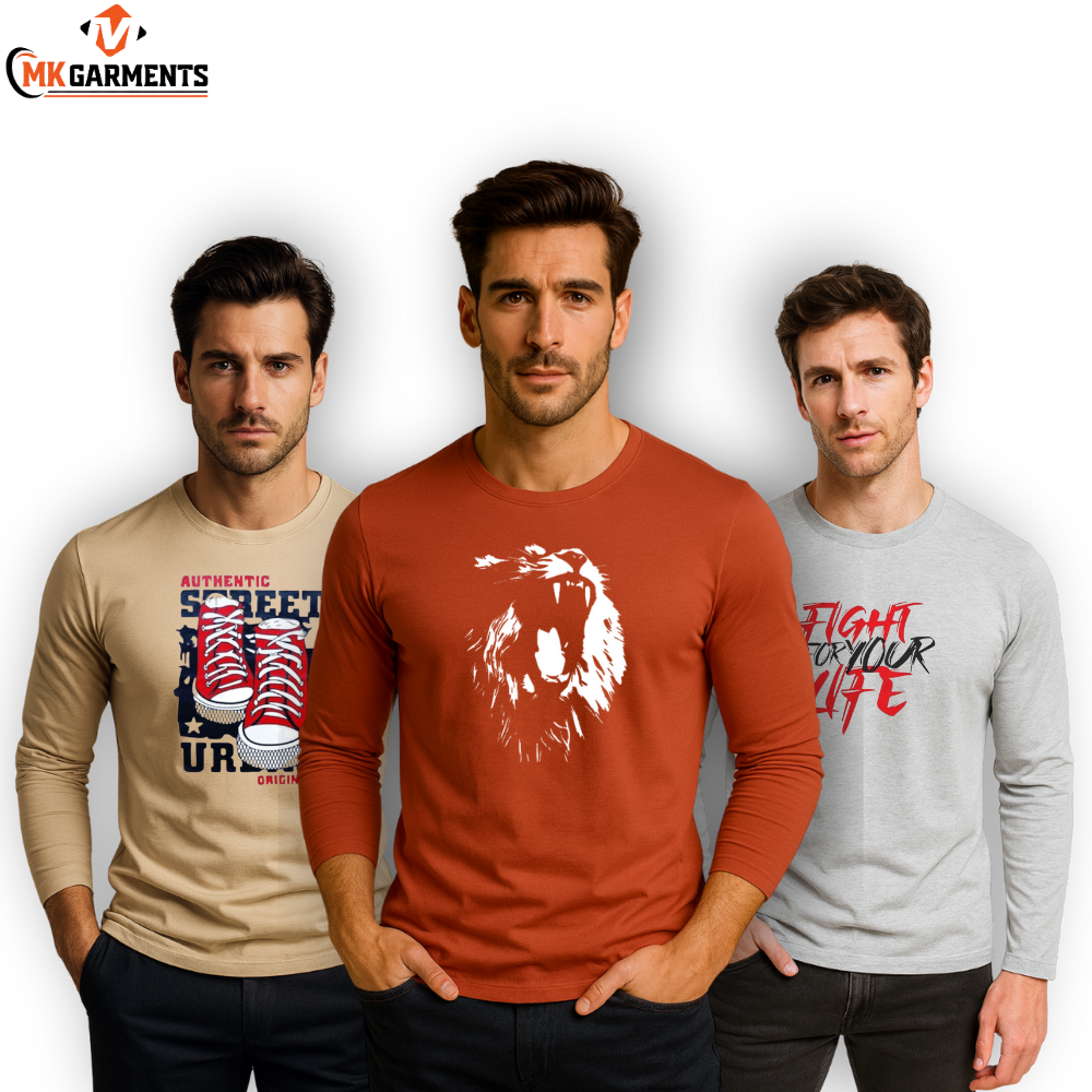Pack Of 3 Printed Full Sleeves T Shirts For Mens
